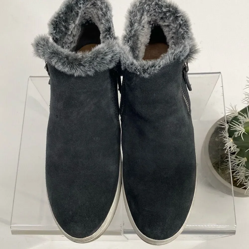 DV by Dolce Vita Gray Faux Fur Trim Suede Ankle Booties
